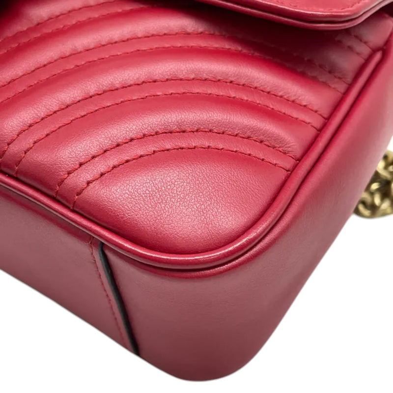 GG Marmont Mini Calfskin Matelasse Red GHW