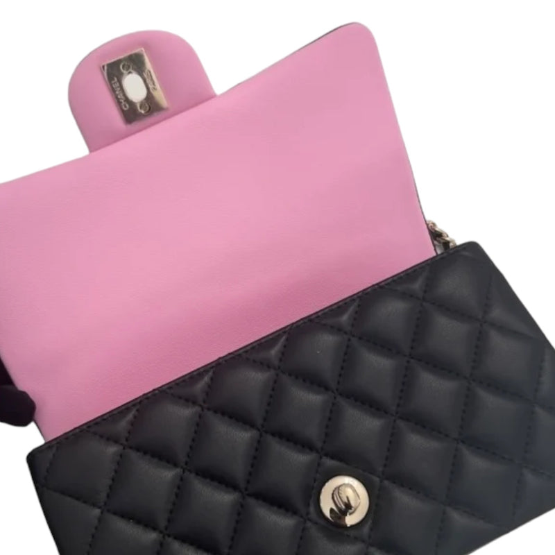 Bi-Color Mini Top Handle Rectangular Flap Lambskin Black Lilac GHW