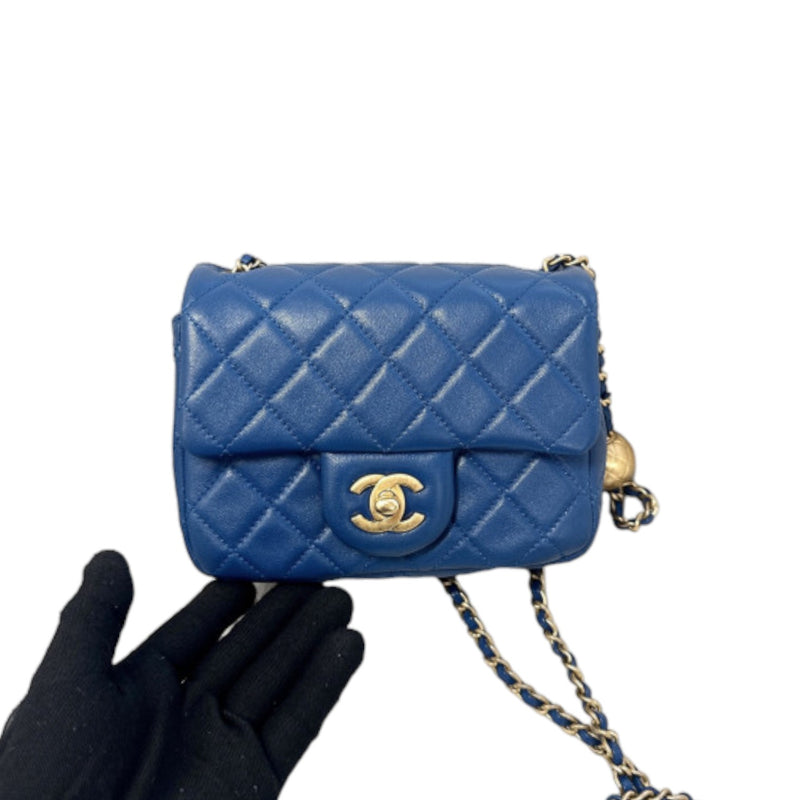 Pearl Crush Flap Mini Lambskin Quilted Blue GHW