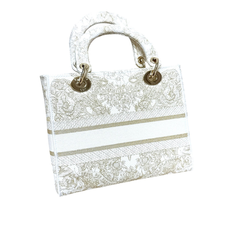 Lady D-Lite Medium Canvas Embroidered White Gold GHW