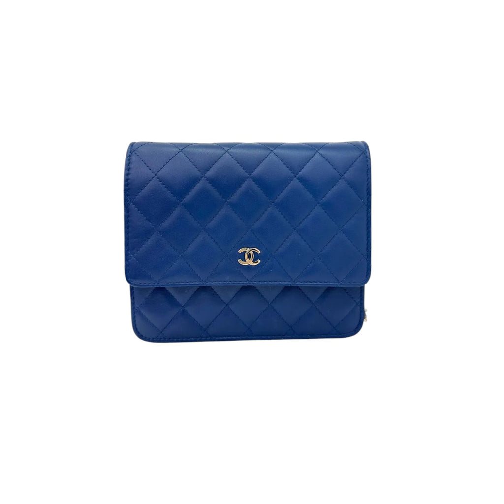 Square Wallet On Chain WOC Lambskin Blue LGHW