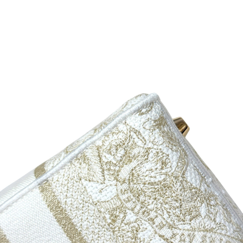 Lady D-Lite Medium Canvas Embroidered White Gold GHW