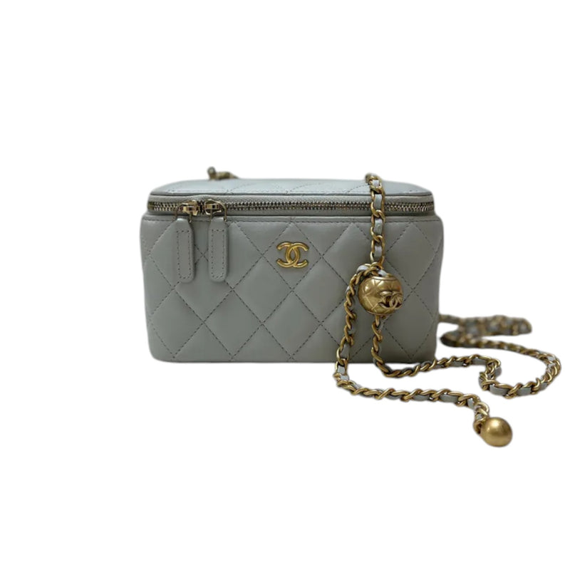 Pearl Crush Vanity Case With Chain Small Lambskin Light Grey GHW