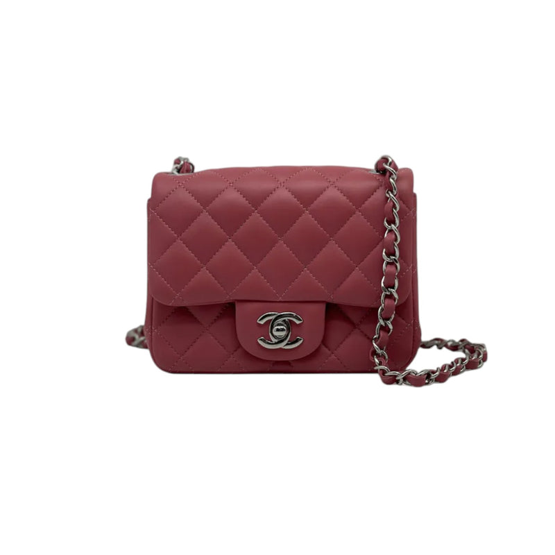 Square Flap Mini Lambskin Quilted Pink SHW