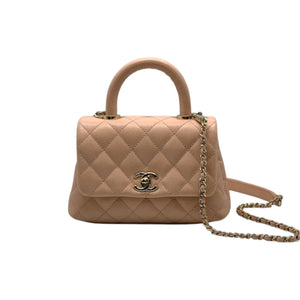 Coco Handle Flap Extra Mini Caviar Quilted Beige GHW