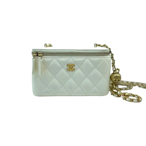 Vanity Case With Chain Pearl Crush Small Lambskin White GHW