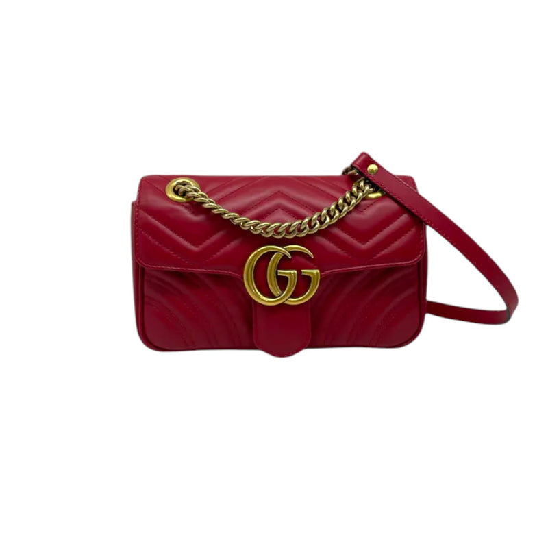 GG Marmont Mini Calfskin Matelasse Red GHW