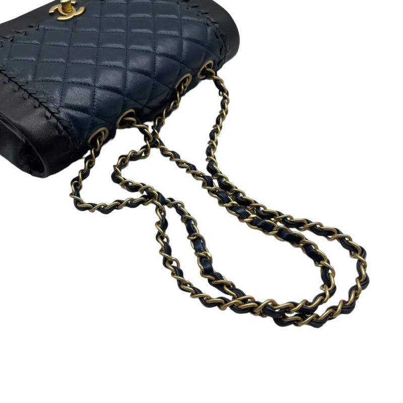 Braided Flap Lambskin Quilted Navy Black GHW