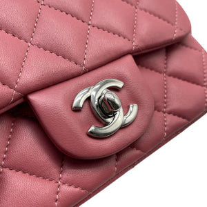 Square Flap Mini Lambskin Quilted Pink SHW