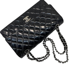 Classic Double Flap Medium Patent Quilted Black SHW