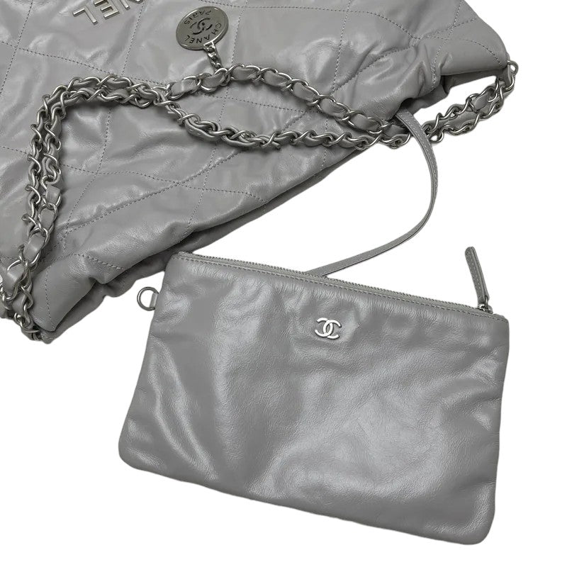 22 Small Shiny Calfskin Quilted Grey SHW