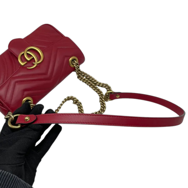 GG Marmont Mini Calfskin Matelasse Red GHW