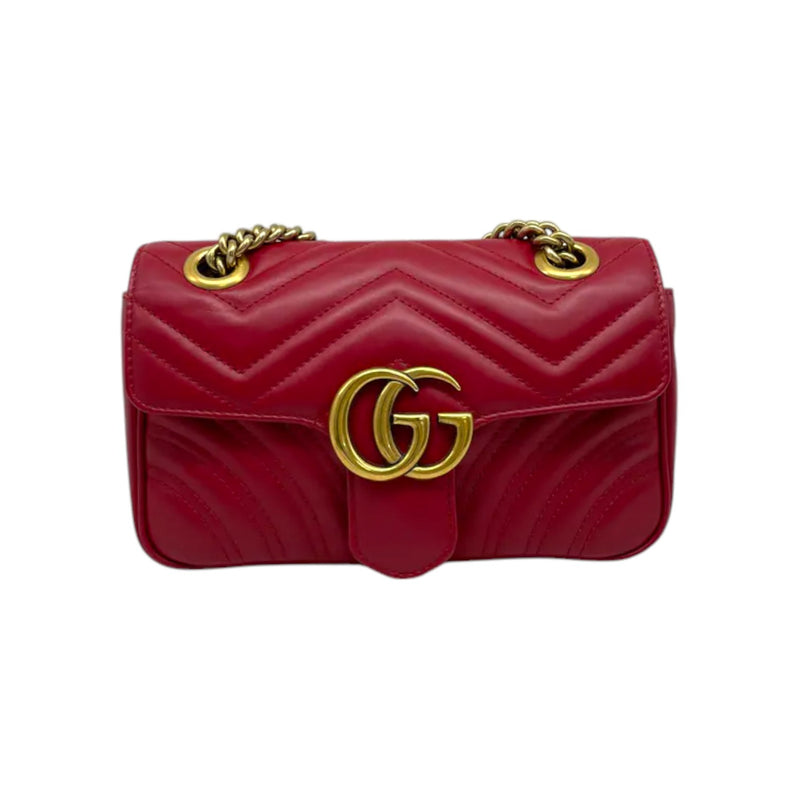 GG Marmont Mini Calfskin Matelasse Red GHW