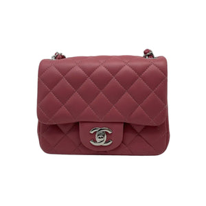 Square Flap Mini Lambskin Quilted Pink SHW