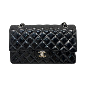 Classic Double Flap Medium Patent Quilted Black SHW