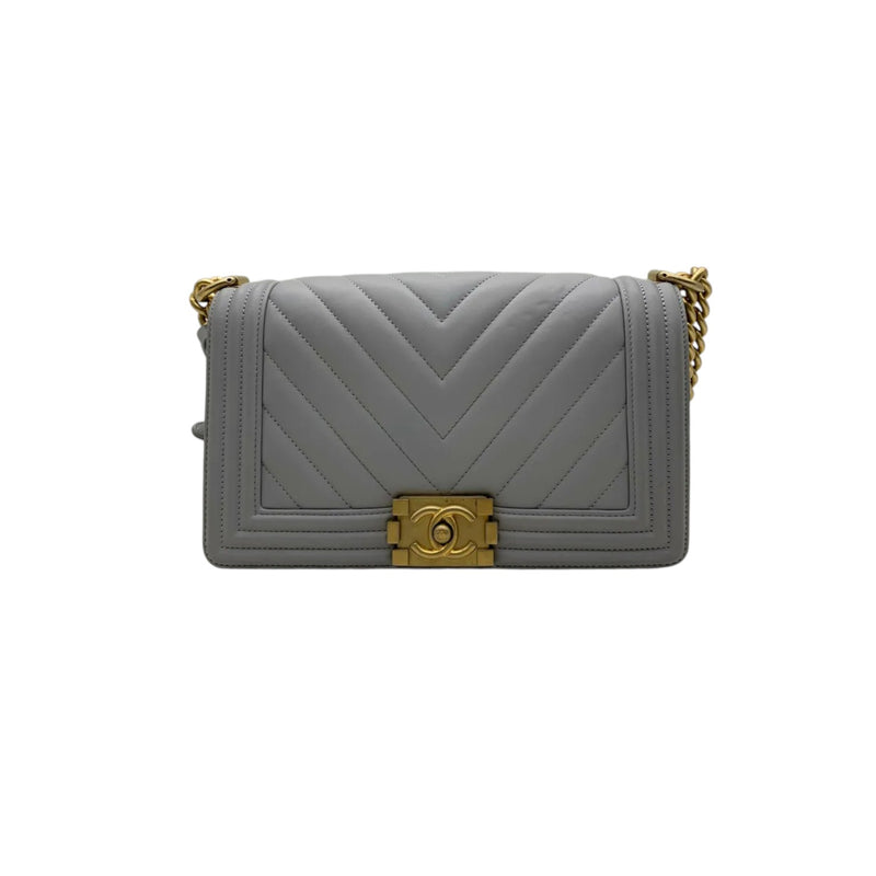 Boy Flap Medium Calfskin Chevron Quilted Grey GHW