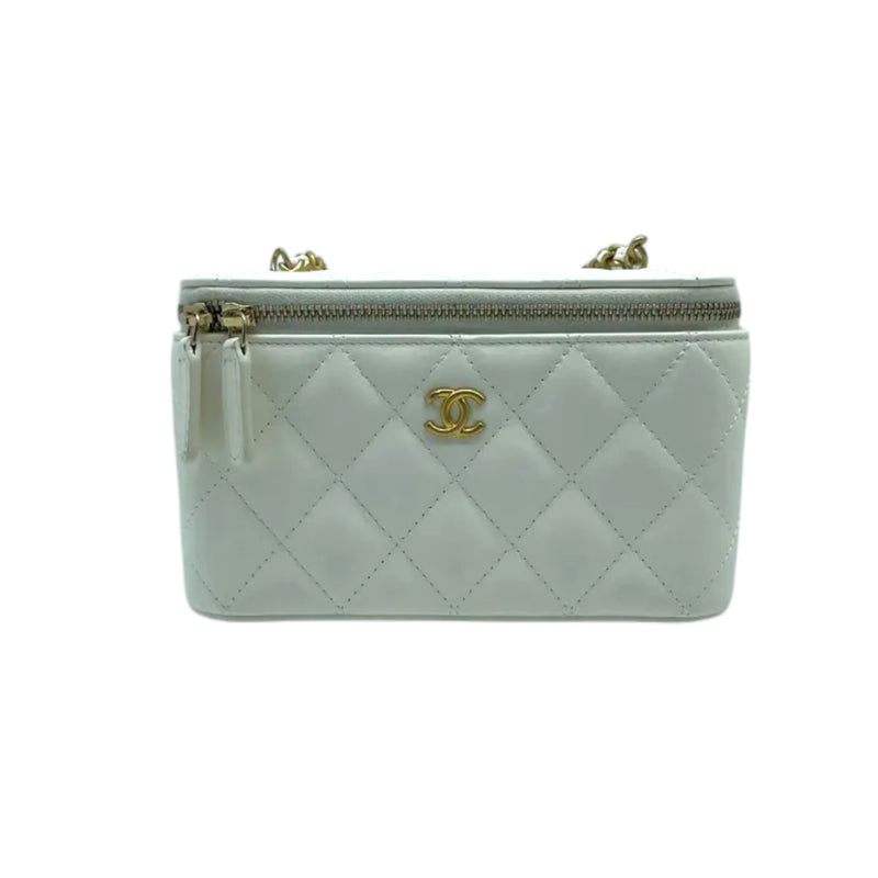 Vanity Case With Chain Pearl Crush Small Lambskin White GHW