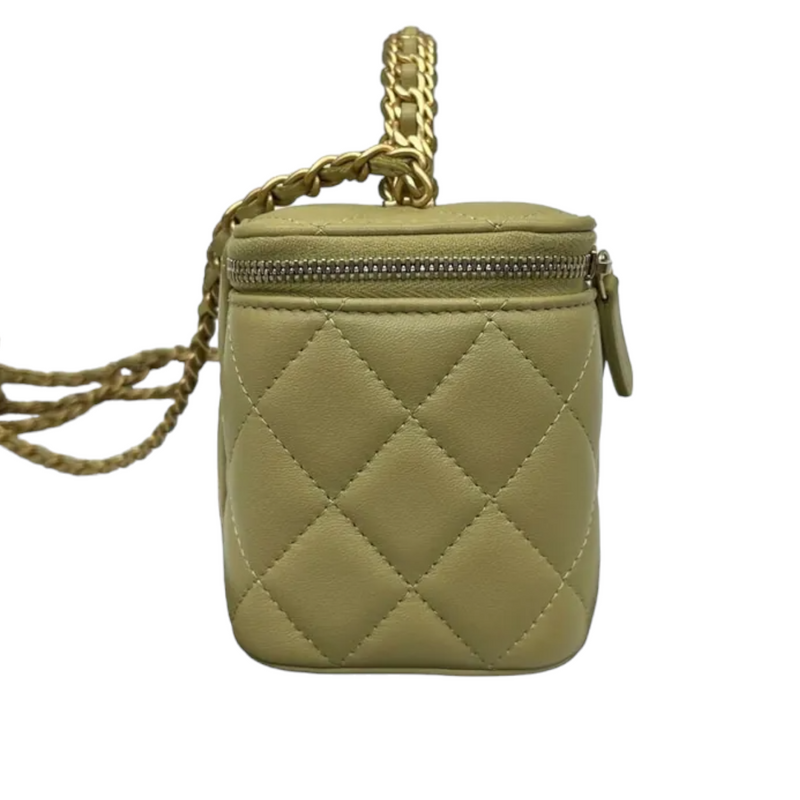 Lambskin Small Chain Top Handle Vanity Case Avocado Green GHW