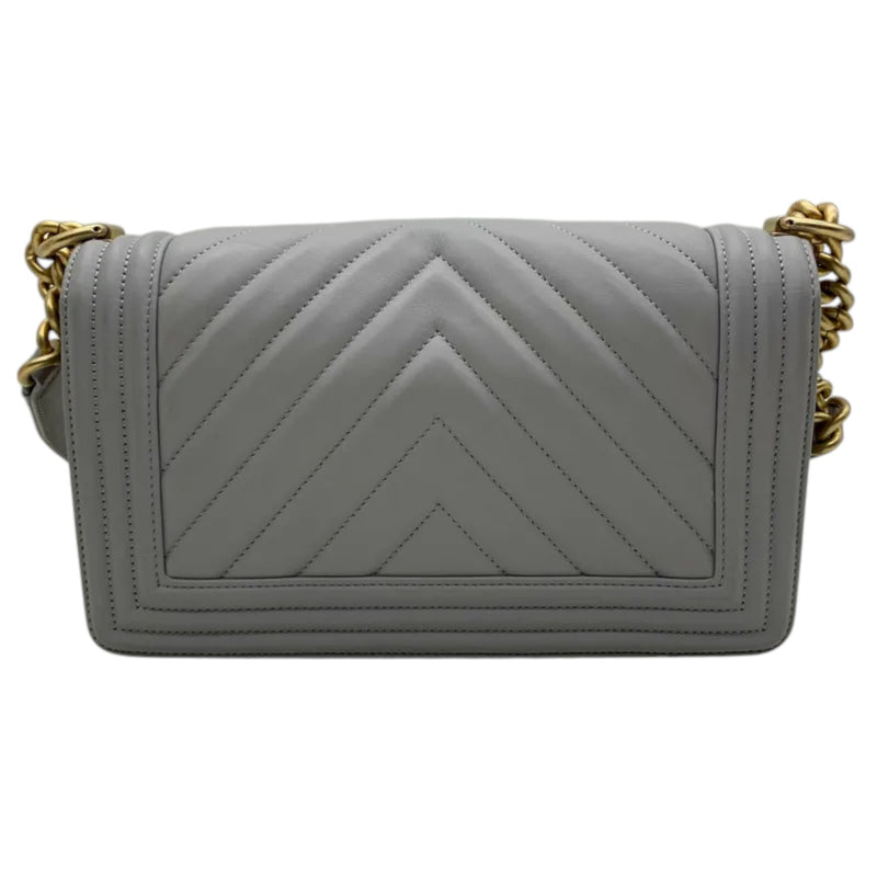 Boy Flap Medium Calfskin Chevron Quilted Grey GHW