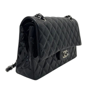 Classic Double Flap Medium Patent Quilted Black SHW