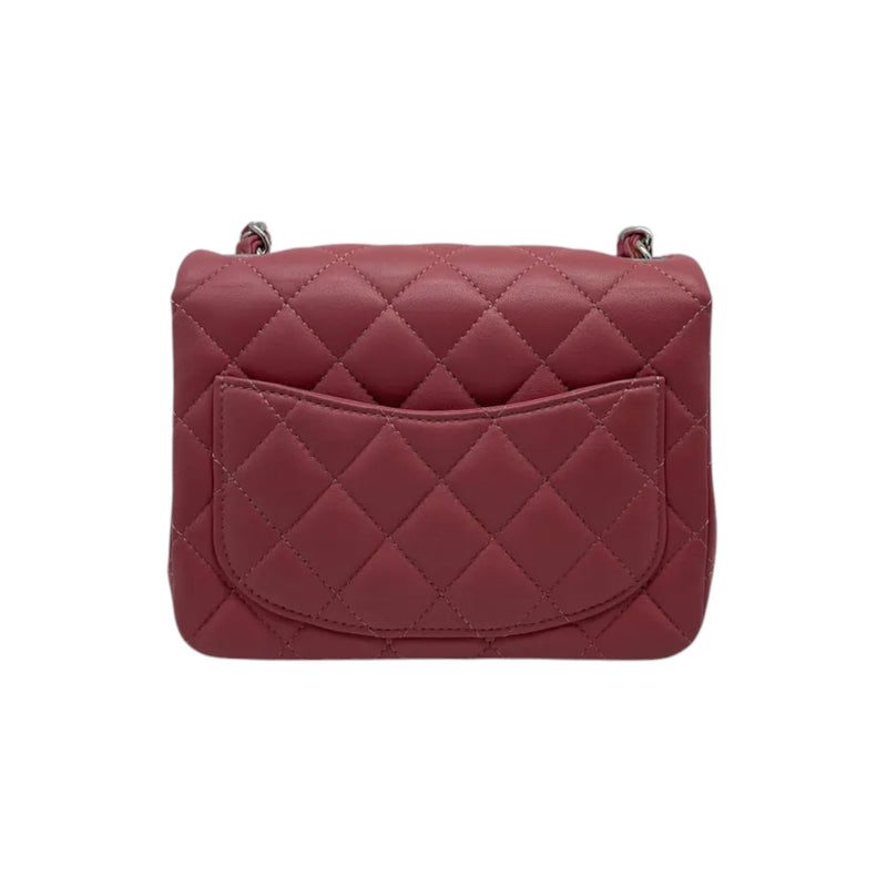 Square Flap Mini Lambskin Quilted Pink SHW