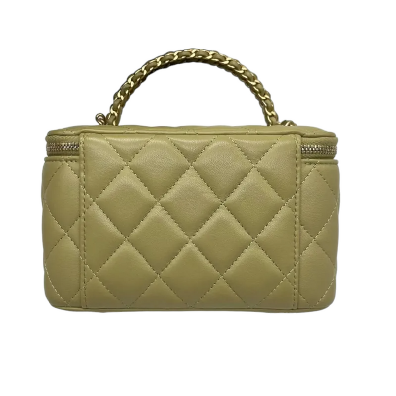 Lambskin Small Chain Top Handle Vanity Case Avocado Green GHW