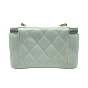 Vanity Case With Chain Pearl Crush Small Lambskin White GHW