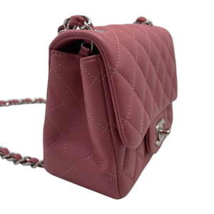 Square Flap Mini Lambskin Quilted Pink SHW