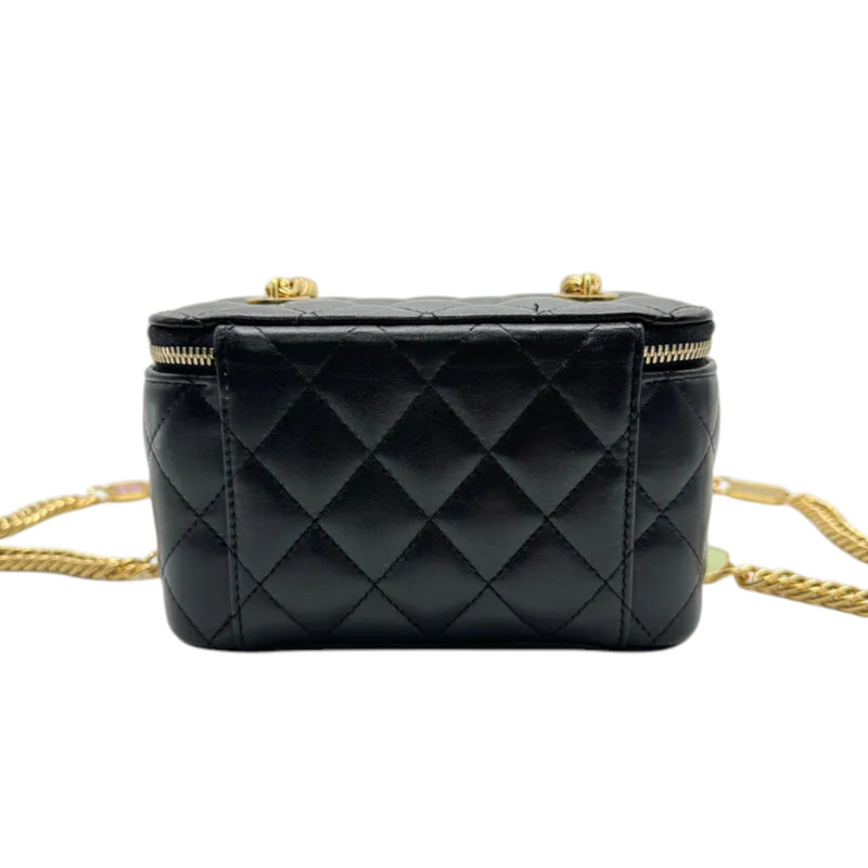 Vanity Case With Chain Lambskin Quilted Black GHW