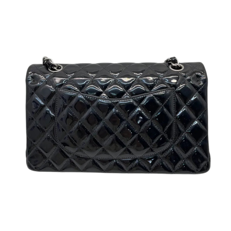 Classic Double Flap Medium Patent Quilted Black SHW