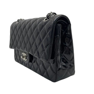 Classic Double Flap Medium Patent Quilted Black SHW