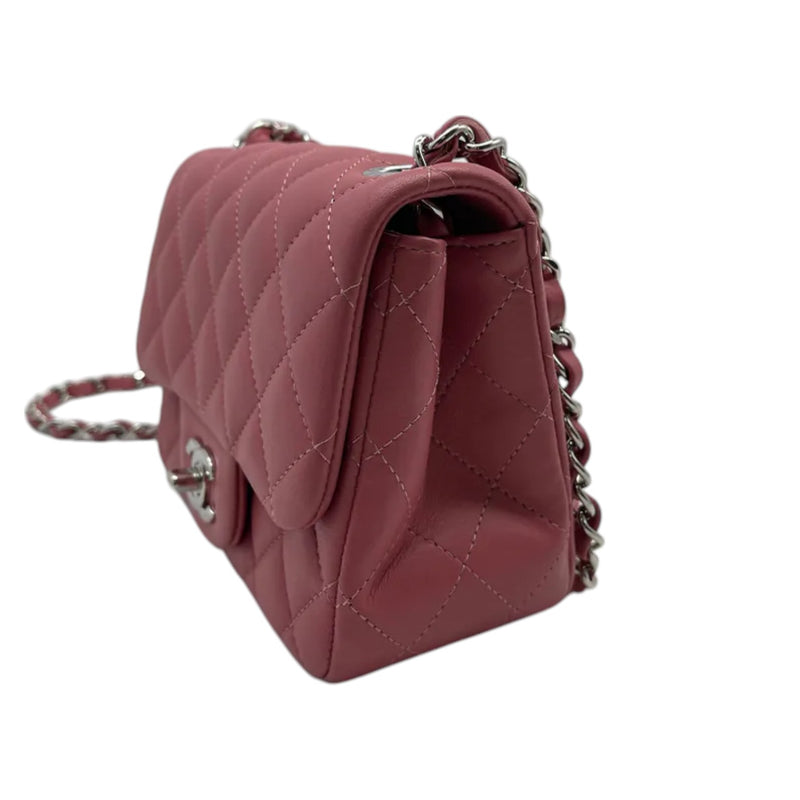 Square Flap Mini Lambskin Quilted Pink SHW