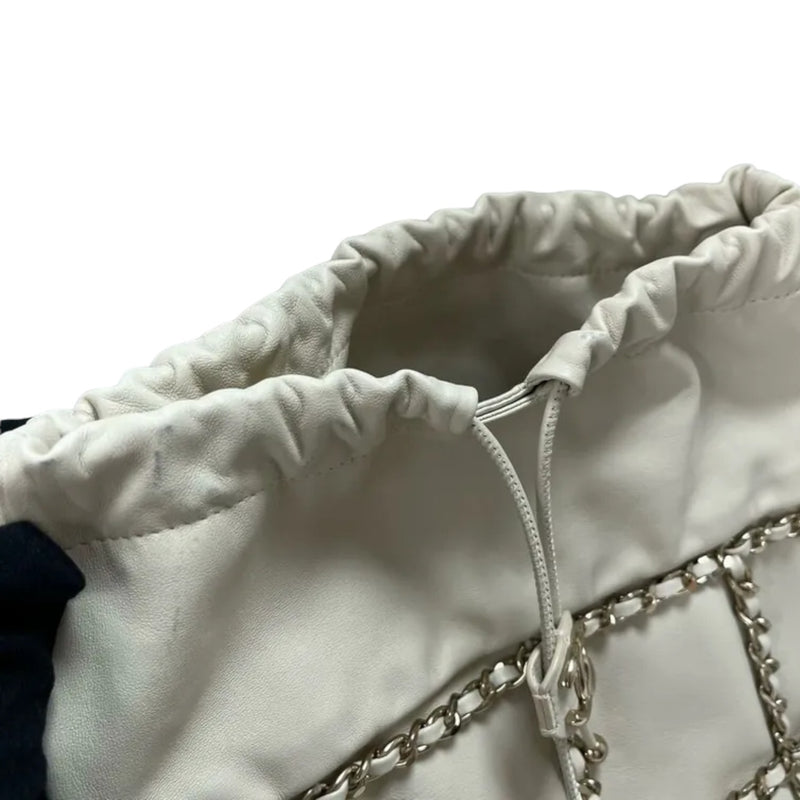 Chain Bucket Drawstring Lambskin White GHW