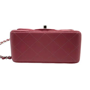 Square Flap Mini Lambskin Quilted Pink SHW