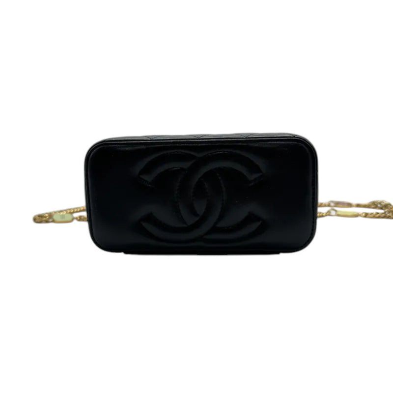 Vanity Case With Chain Lambskin Quilted Black GHW