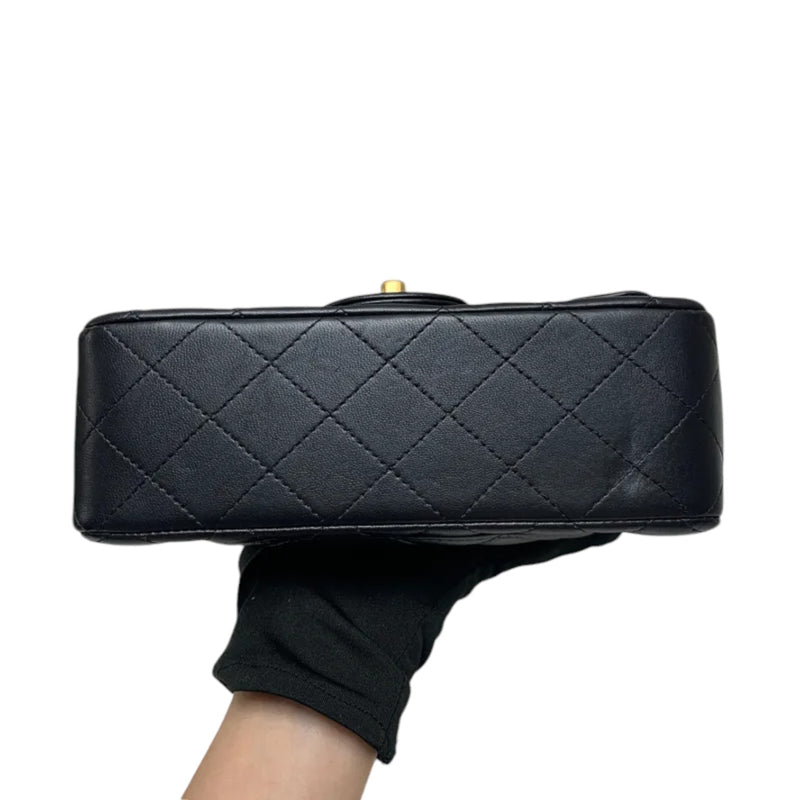 Top Handle Rectangular Flap Mini Lambskin Black GHW