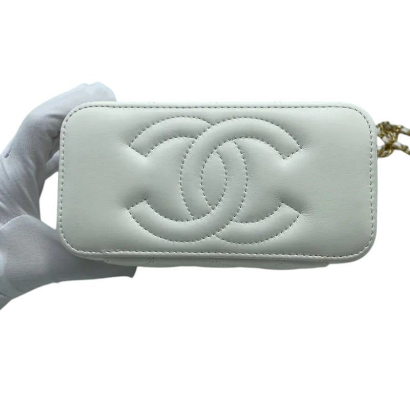 Vanity Case With Chain Pearl Crush Small Lambskin White GHW