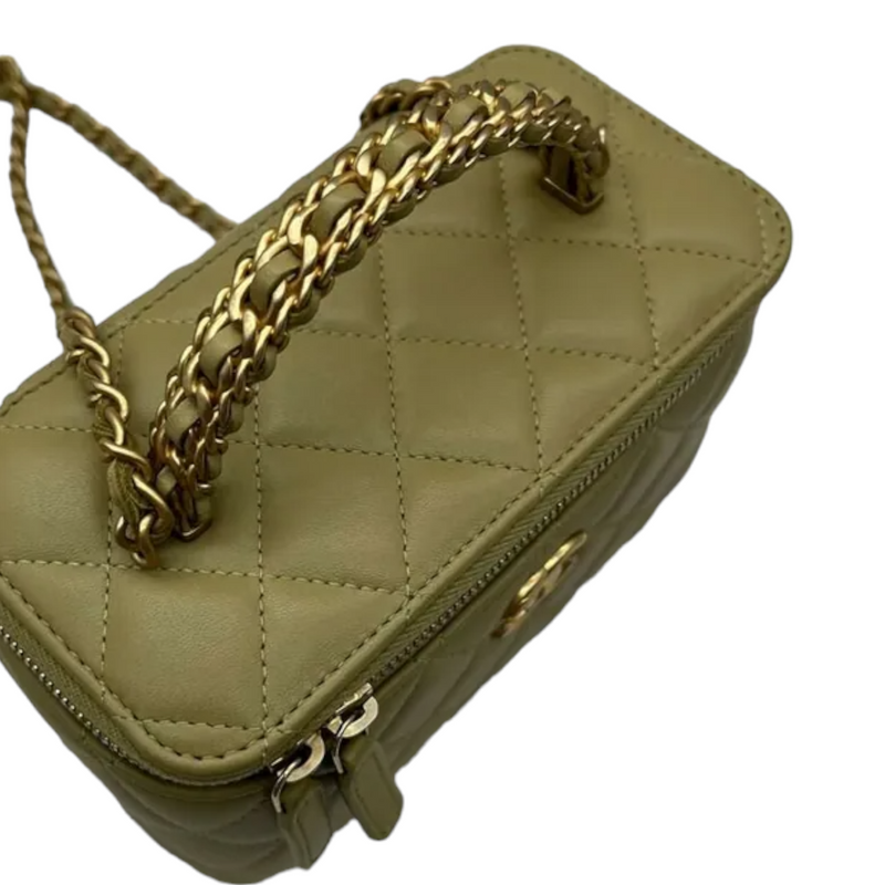 Lambskin Small Chain Top Handle Vanity Case Avocado Green GHW