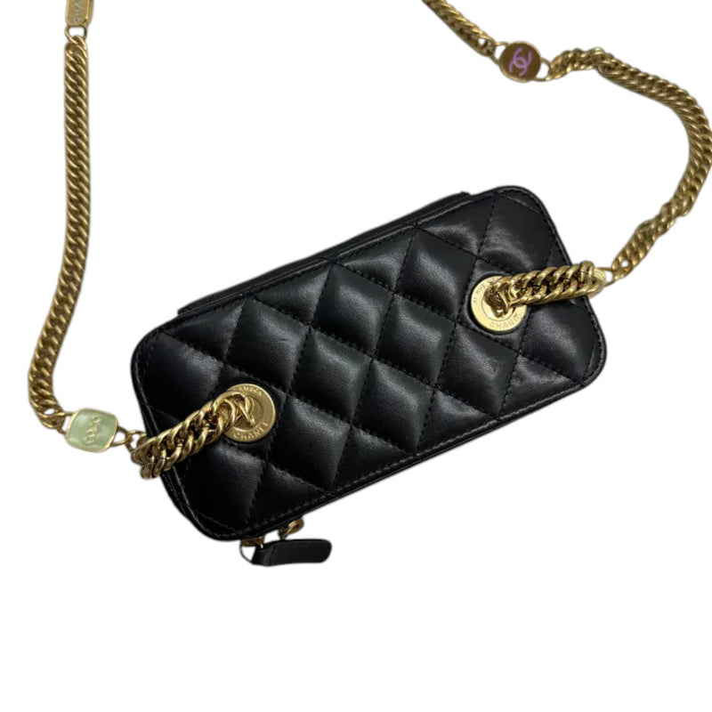 Vanity Case With Chain Lambskin Quilted Black GHW