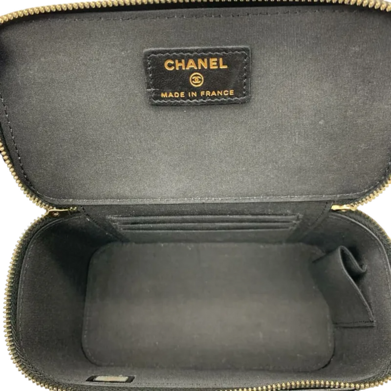 Lambskin Small Top Handle Vanity Case with Chain Black GHW