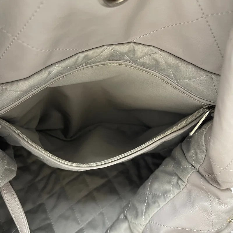 22 Small Shiny Calfskin Quilted Grey SHW