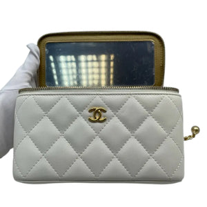 Vanity Case With Chain Pearl Crush Small Lambskin White GHW