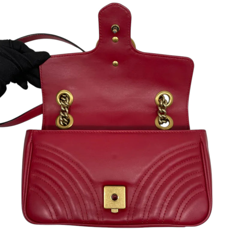 GG Marmont Mini Calfskin Matelasse Red GHW