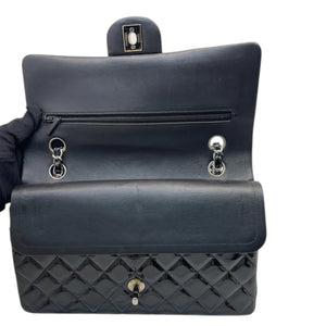 Classic Double Flap Medium Patent Quilted Black SHW