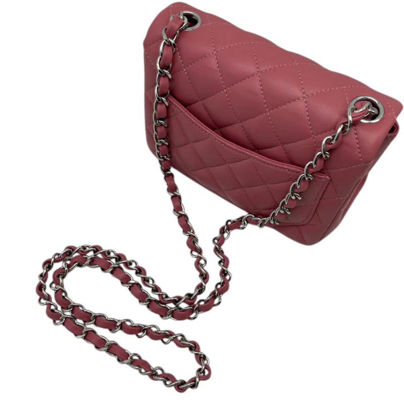 Square Flap Mini Lambskin Quilted Pink SHW