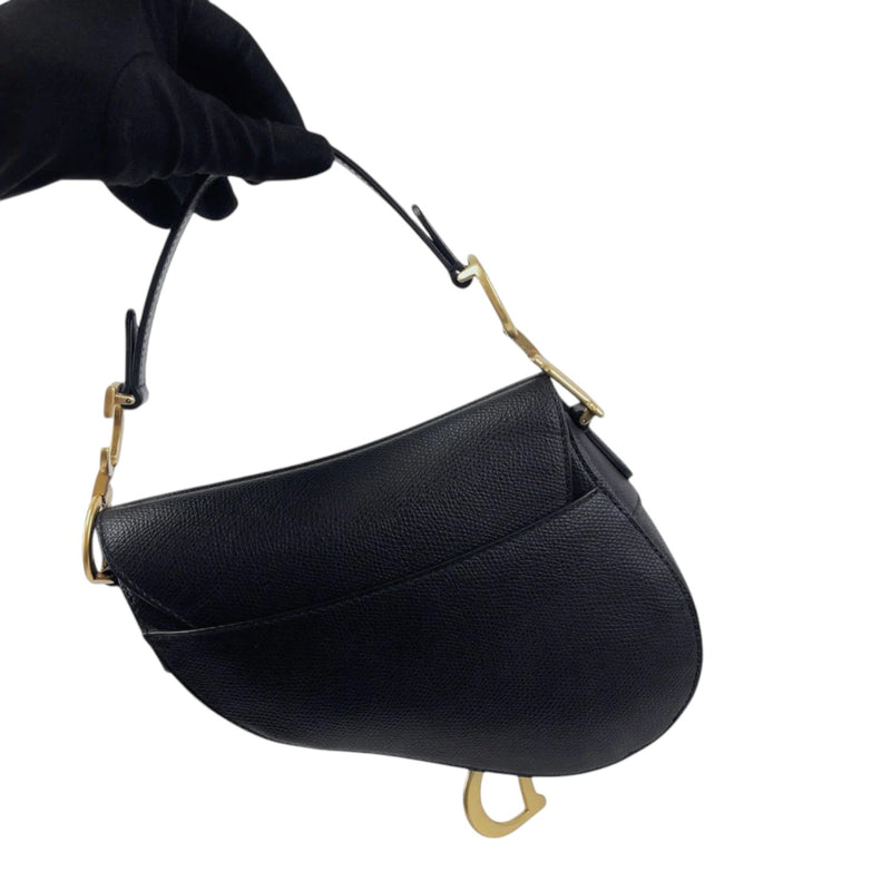 Saddle Bag Mini Grained Calfskin Black GHW