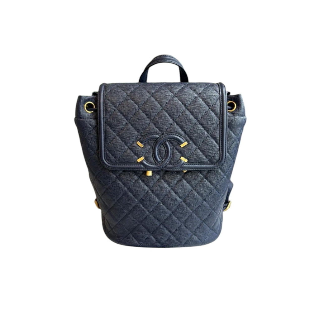 Filigree Backpack Caviar Quilted Navy GHW