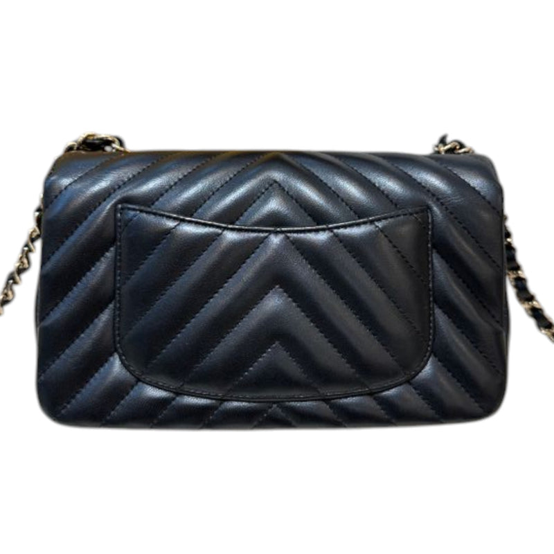 Rectangular Flap Mini Lambskin Chevron Quilted Black GHW