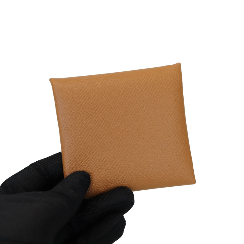Hermes Calvi Card Holder Epsom Leather Gold Hardware In Grey