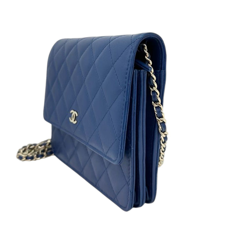 Square Wallet On Chain WOC Lambskin Blue LGHW